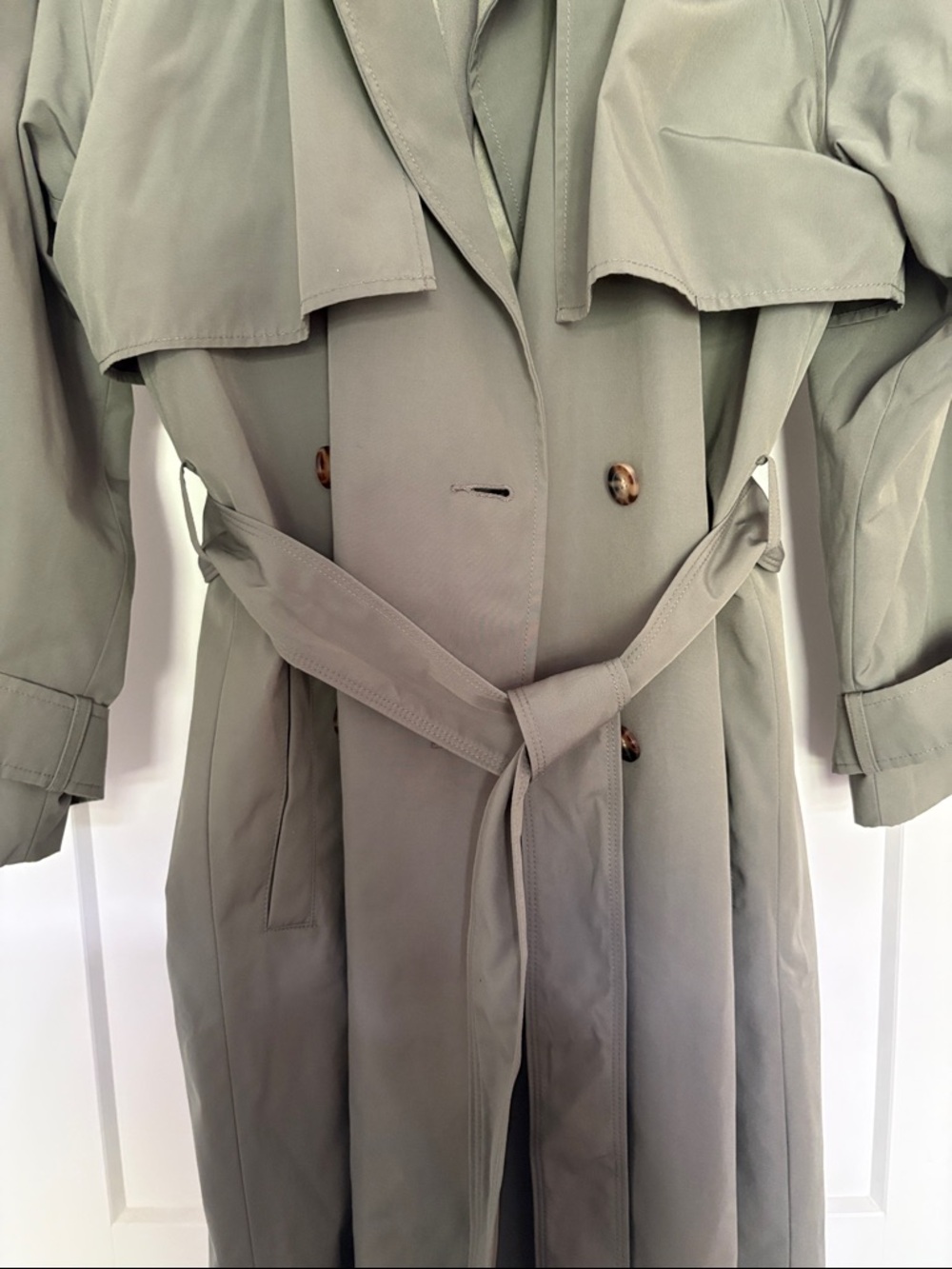 Abercrombie & Fitch Olive-Green Double-Breasted Trench Coat with Belt - Picture 4 of 8